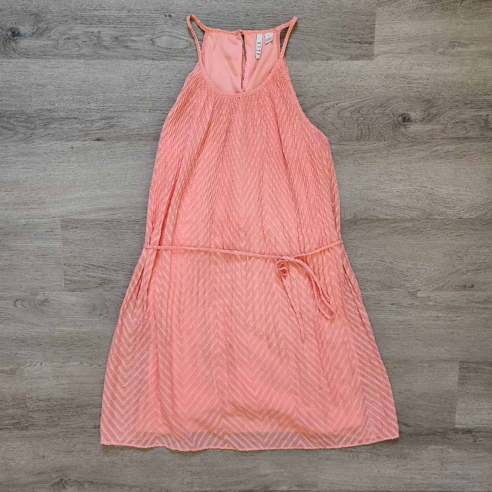 Elle Women's Pink Sleeveless Scoop Neck Knee Length Chevron Shift Dress Small S